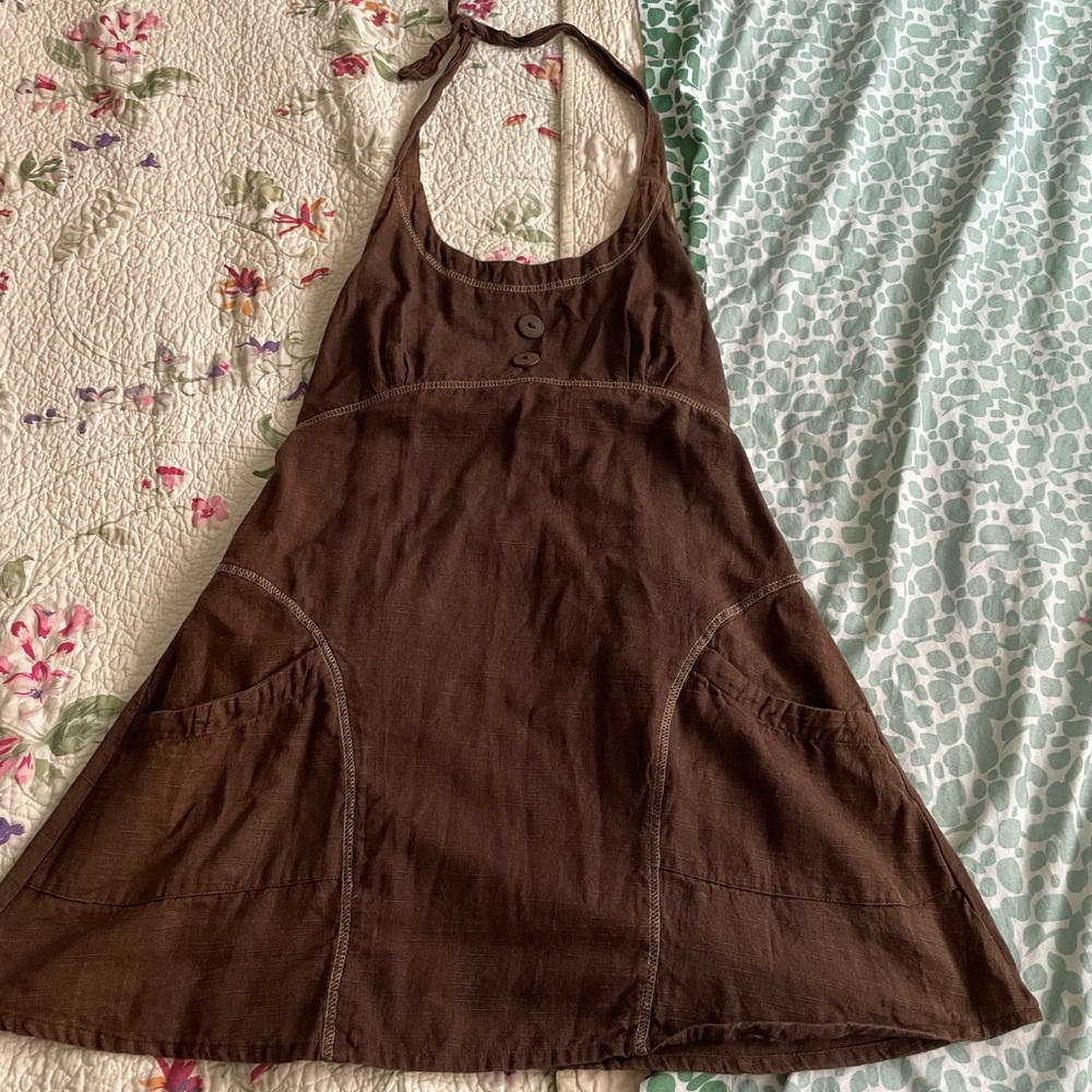Vintage Brown Halter Mini Dress